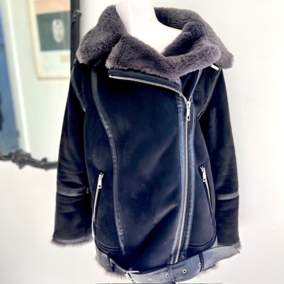 Zara Jackets & Blazers - Zara  Black Moto Jacket  Faux Suede and Fur